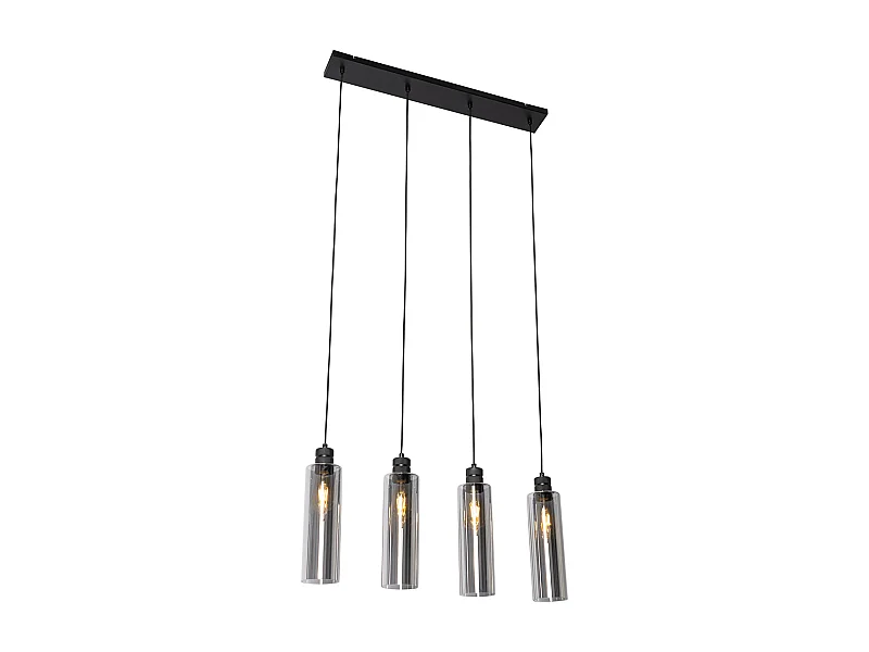 Suspension moderne noire avec verre fumé 4 lumières - Stavelot