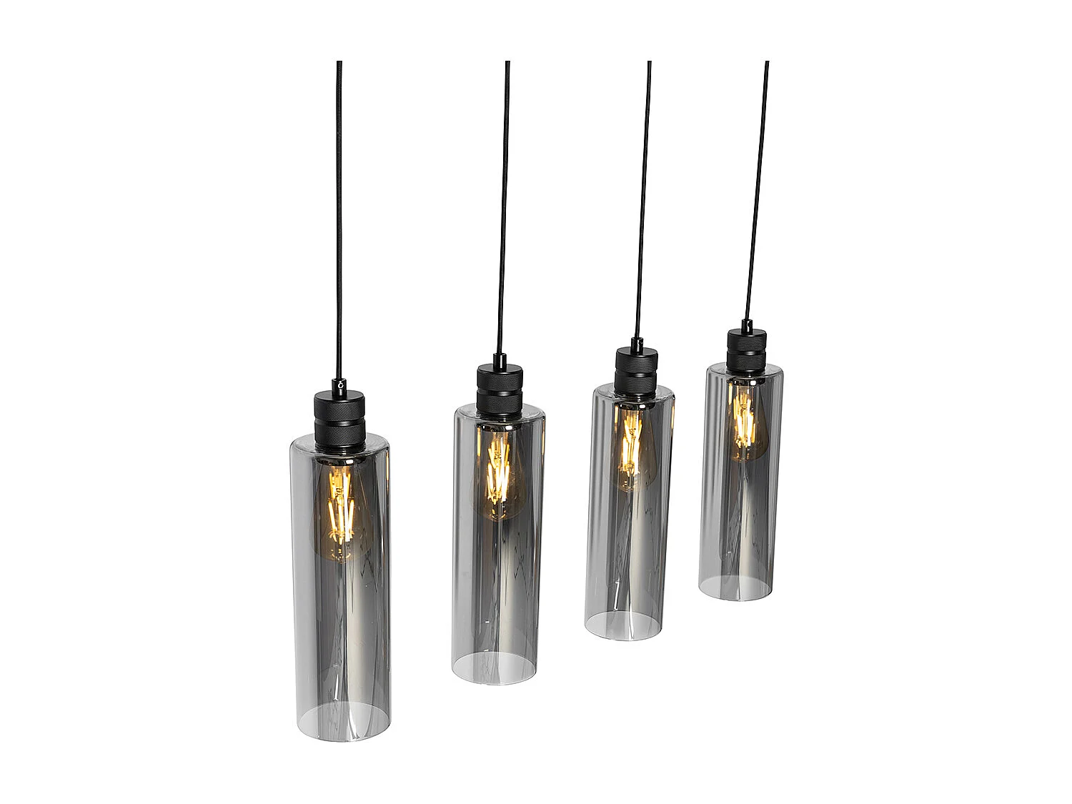 Suspension moderne noire avec verre fumé 4 lumières - Stavelot