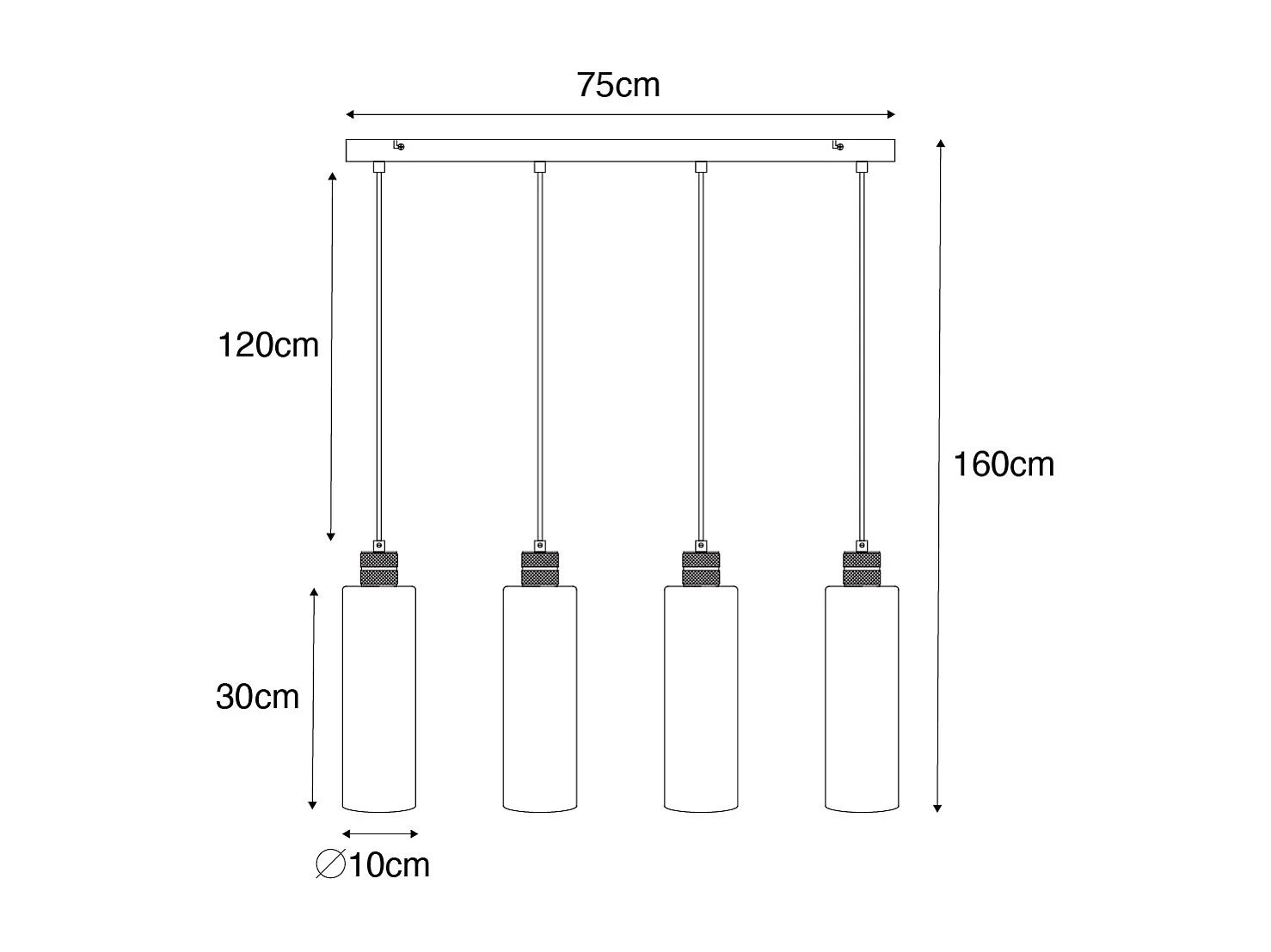 Suspension moderne noire avec verre fumé 4 lumières - Stavelot