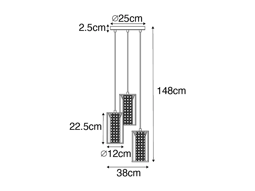 Suspension orientale noire avec rotin 3 lumières ronde - Akira