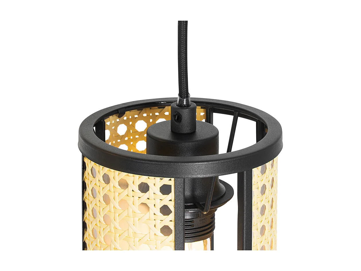Suspension orientale noire avec rotin 3 lumières ronde - Akira