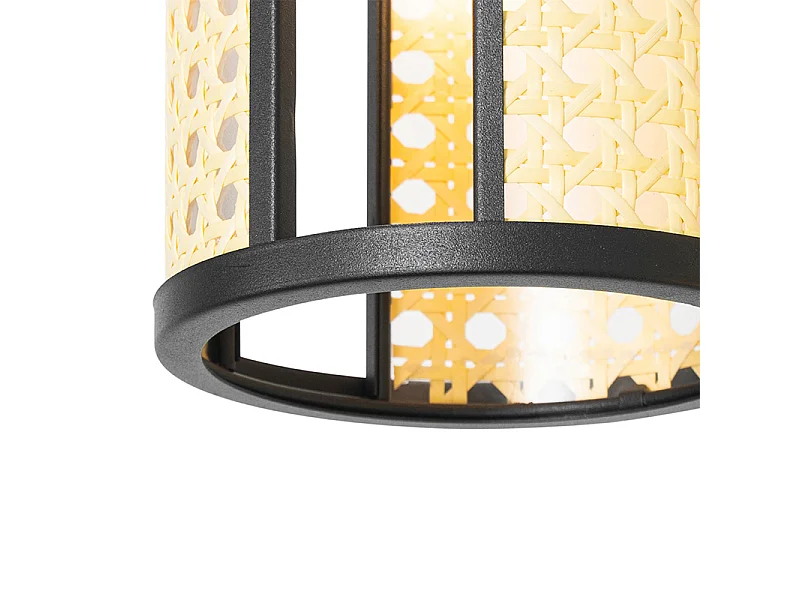 Suspension orientale noire avec rotin 3 lumières ronde - Akira