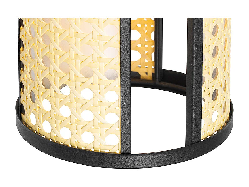 Suspension orientale noire avec rotin 3 lumières ronde - Akira