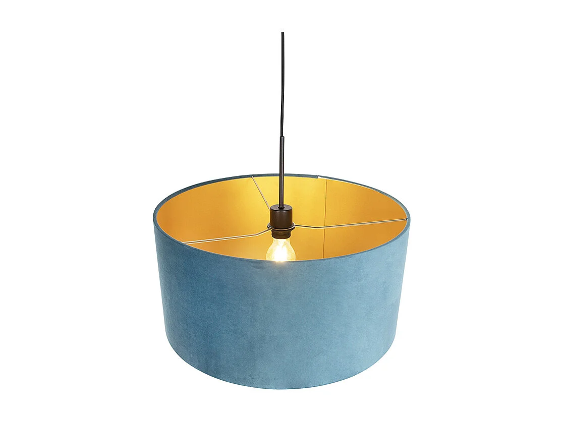 Suspension avec abat-jour en velours bleu avec doré 50 cm - Combi