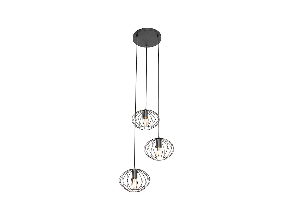 Suspension industrielle noire 3 lumières - Margarita