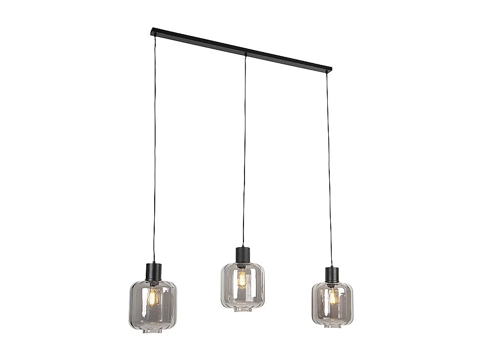 Lampe à suspension design noir avec verre fumé 3 lumières 161,5 cm - Qara