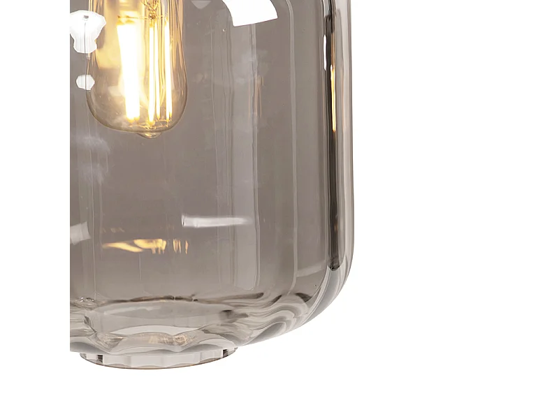 Lampe à suspension design noir avec verre fumé 3 lumières 161,5 cm - Qara