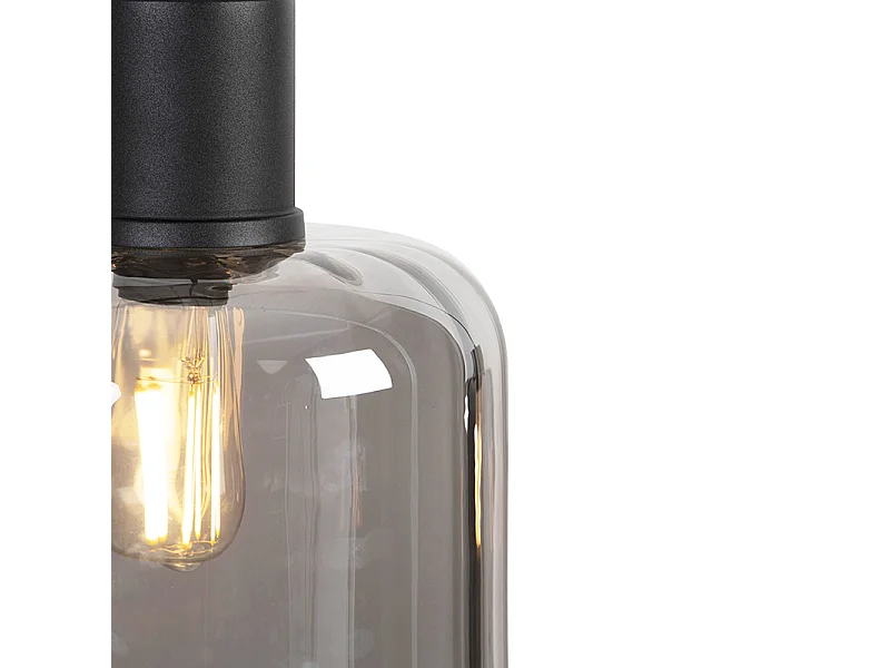 Suspension design noire avec verre fumé 3 lumières 161,5 cm - Qara