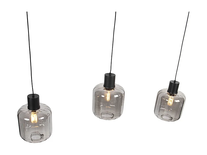 Suspension design noire avec verre fumé 3 lumières 161,5 cm - Qara