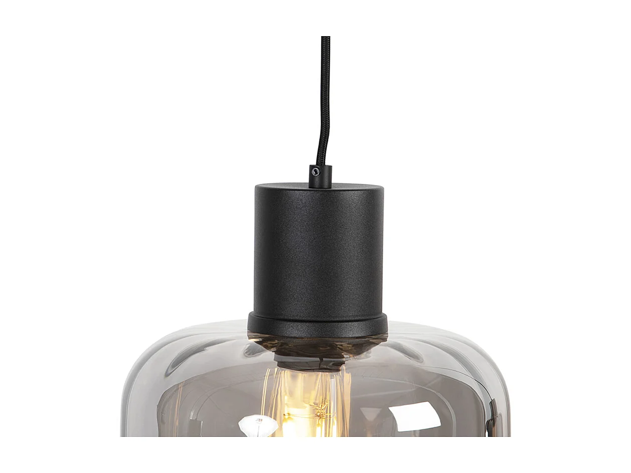 Suspension design noire avec verre fumé 3 lumières 161,5 cm - Qara