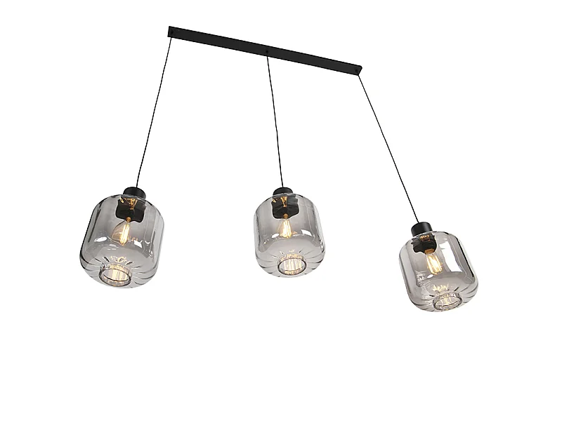 Suspension design noire avec verre fumé 3 lumières 161,5 cm - Qara