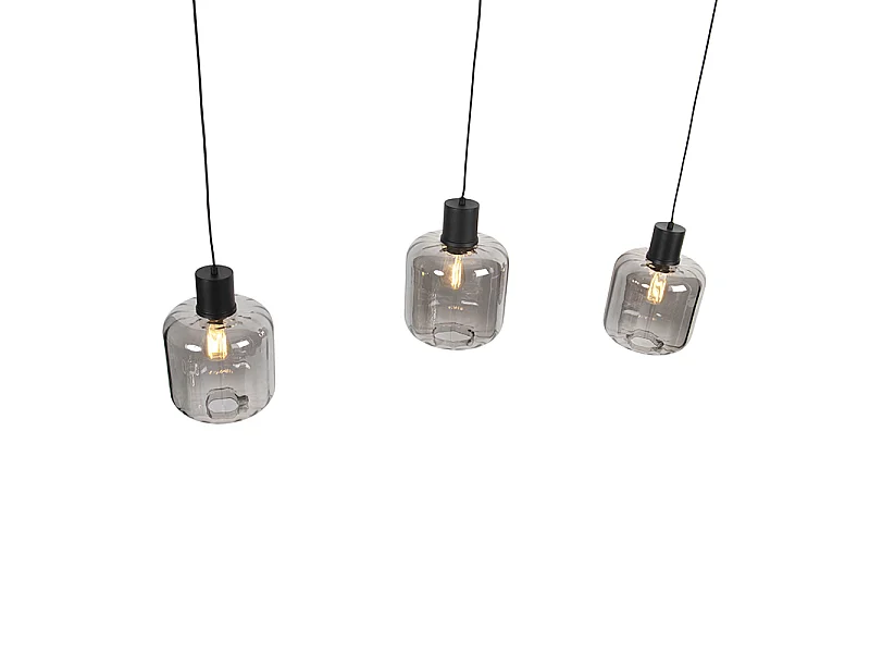 Suspension design noire avec verre fumé 3 lumières 161,5 cm - Qara