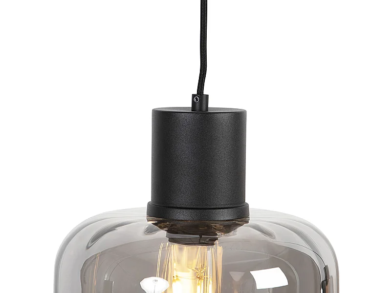 Suspension design noire avec verre fumé 3 lumières 161,5 cm - Qara