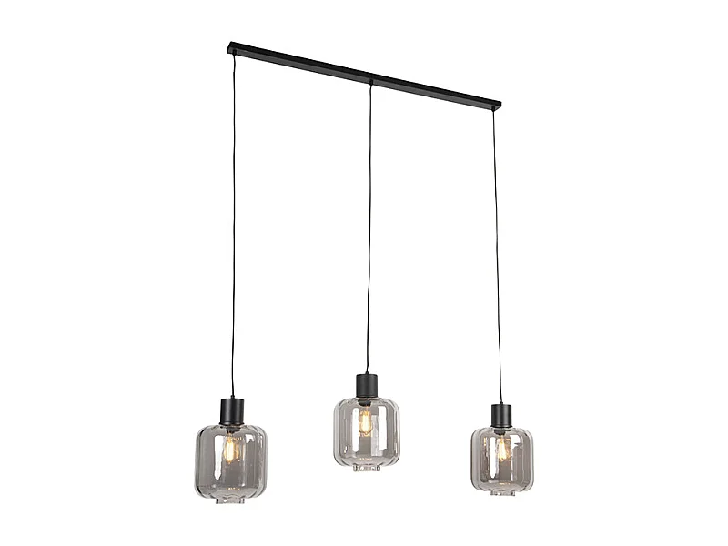 Suspension design noire avec verre fumé 3 lumières 161,5 cm - Qara