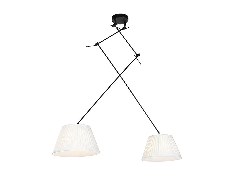 Suspension noire avec abat-jour plissés crème 35 cm 2 lumières - Blitz