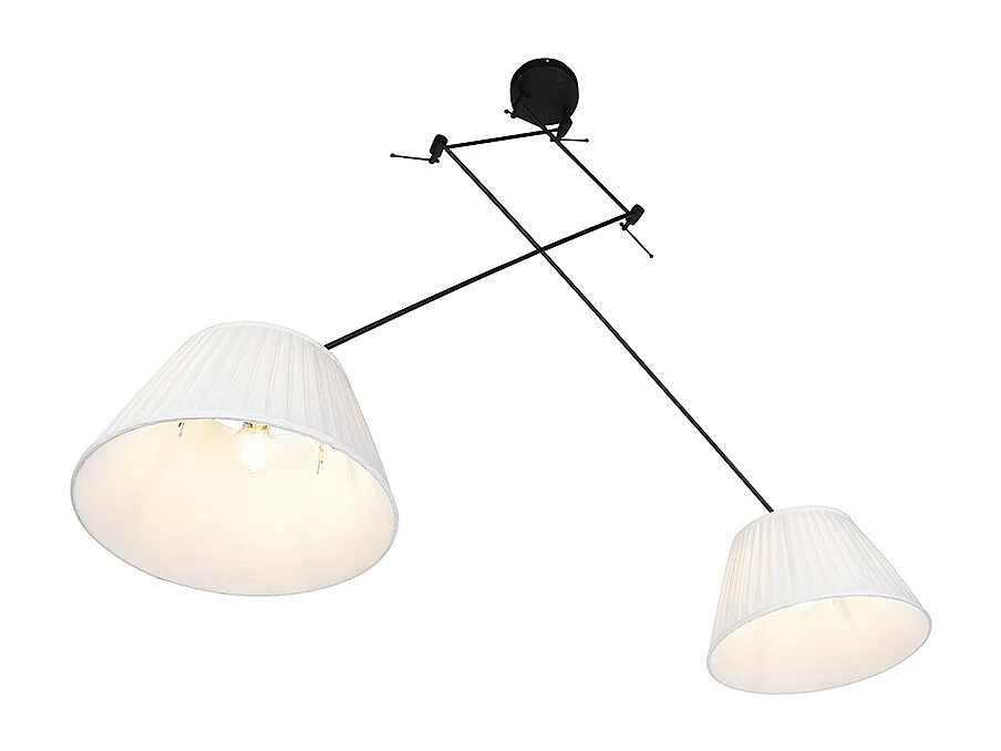 Suspension noire avec abat-jour plissés crème 35 cm 2 lumières - Blitz