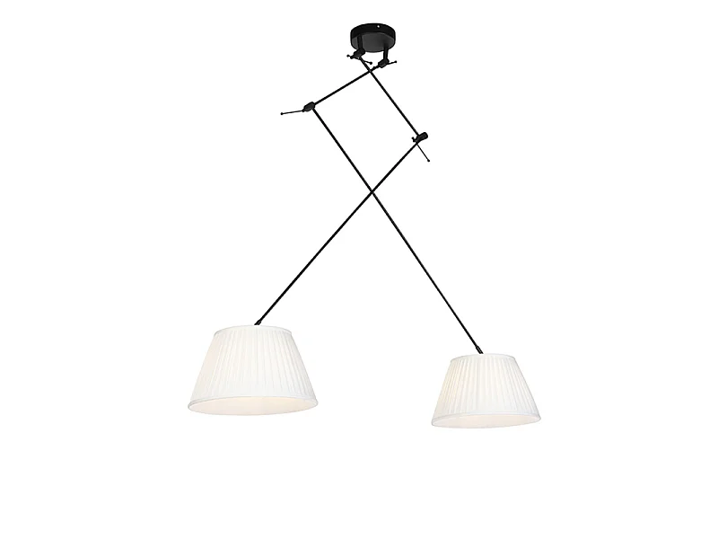 Suspension noire avec abat-jour plissés crème 35 cm 2 lumières - Blitz