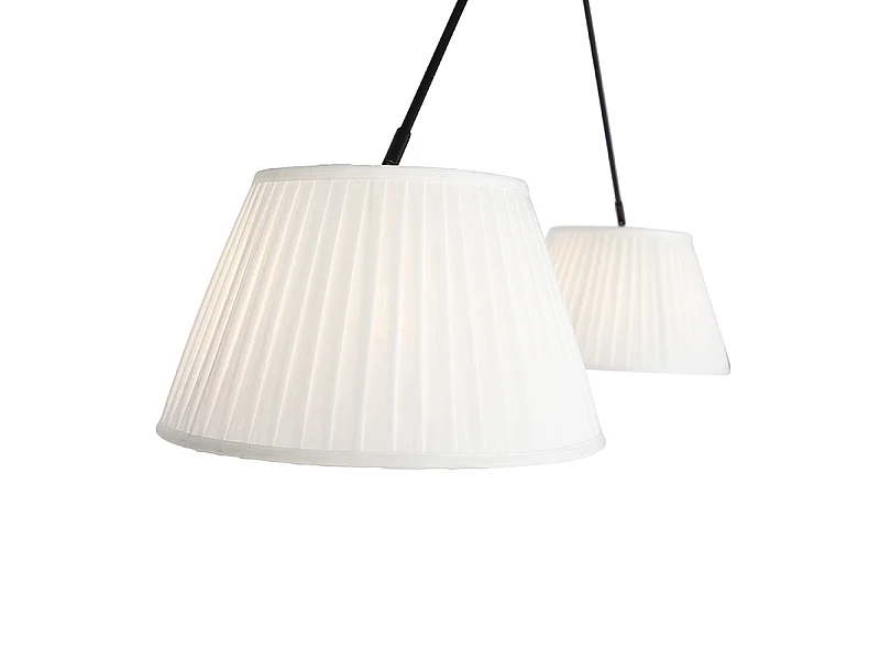 Suspension noire avec abat-jour plissés crème 35 cm 2 lumières - Blitz