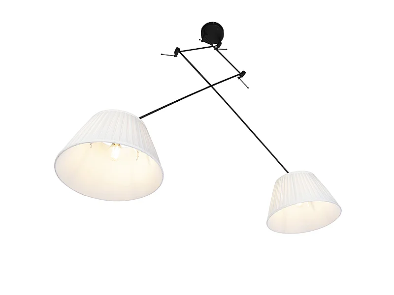 Suspension noire avec abat-jour plissés crème 35 cm 2 lumières - Blitz