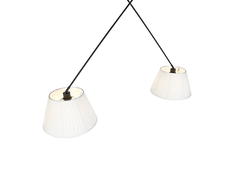 Suspension noire avec abat-jour plissés crème 35 cm 2 lumières - Blitz