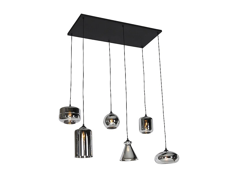 Suspension art déco noire avec verre fumé 6 lumières - Wallace
