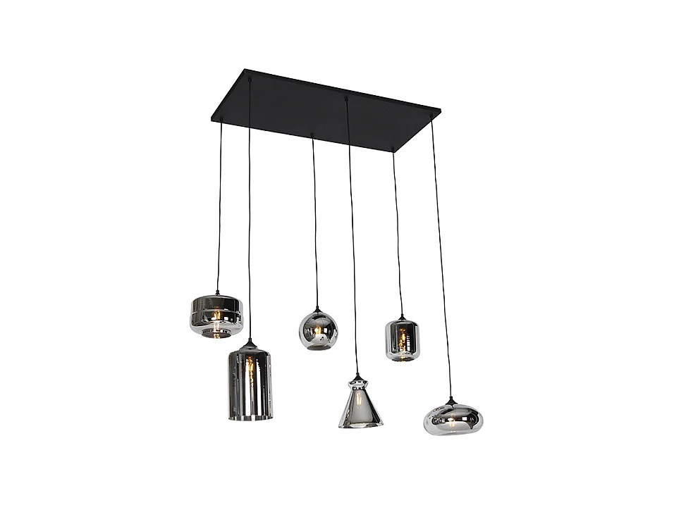 Suspension art déco noire avec verre fumé 6 lumières - Wallace
