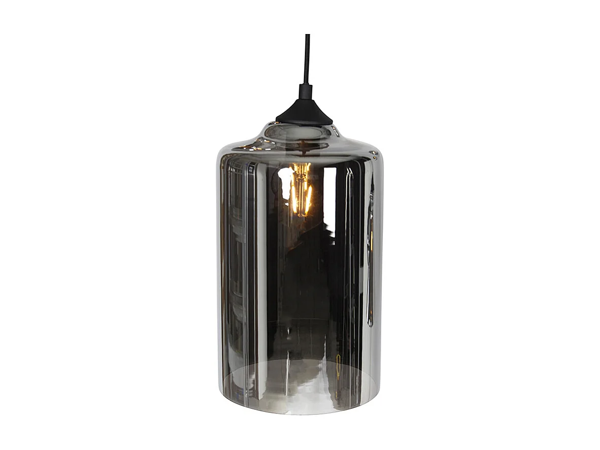 Suspension Art Déco noire avec verre fumé 6 lumières - Wallace