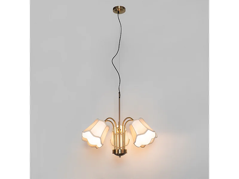 Suspension classique en laiton avec abat-jour blanc 5 lumières - Nona