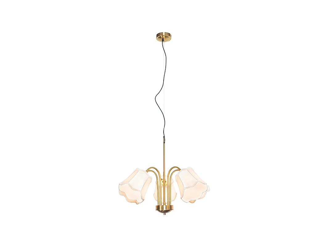 Suspension classique en laiton avec abat-jour blanc 5 lumières - Nona