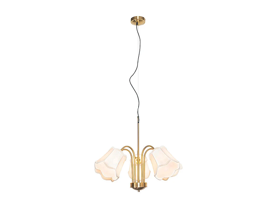 Suspension classique en laiton avec abat-jour blanc 5 lumières - Nona