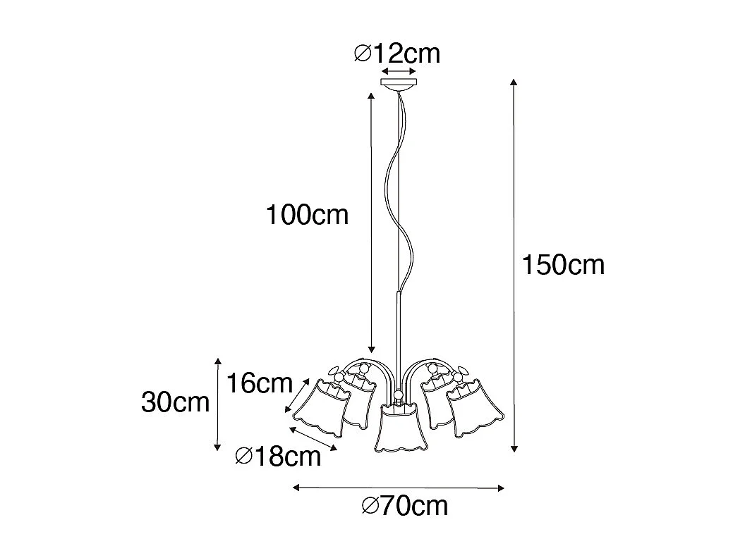 Suspension classique en laiton avec abat-jour blanc 5 lumières - Nona
