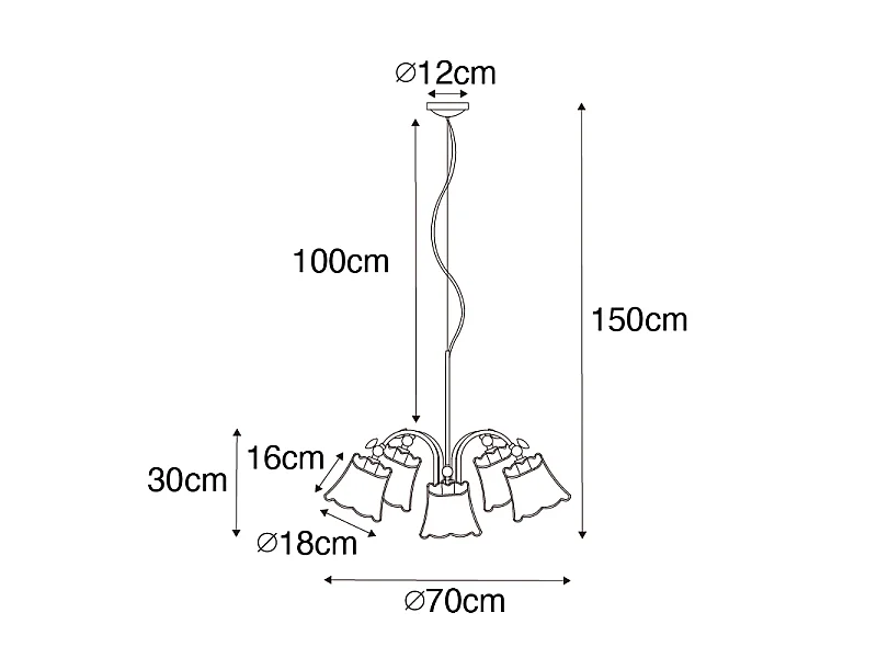 Suspension classique en laiton avec abat-jour blanc 5 lumières - Nona
