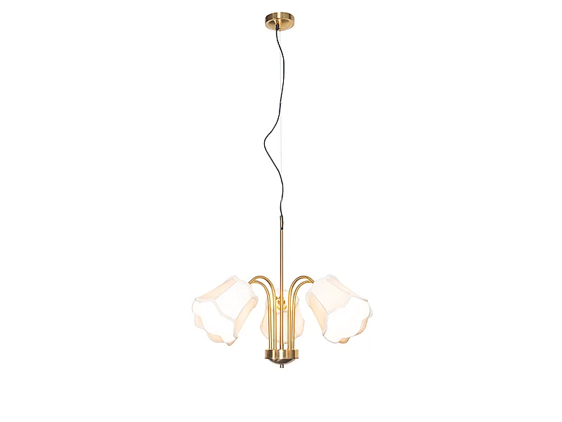 Suspension classique en laiton avec abat-jour blanc 5 lumières - Nona