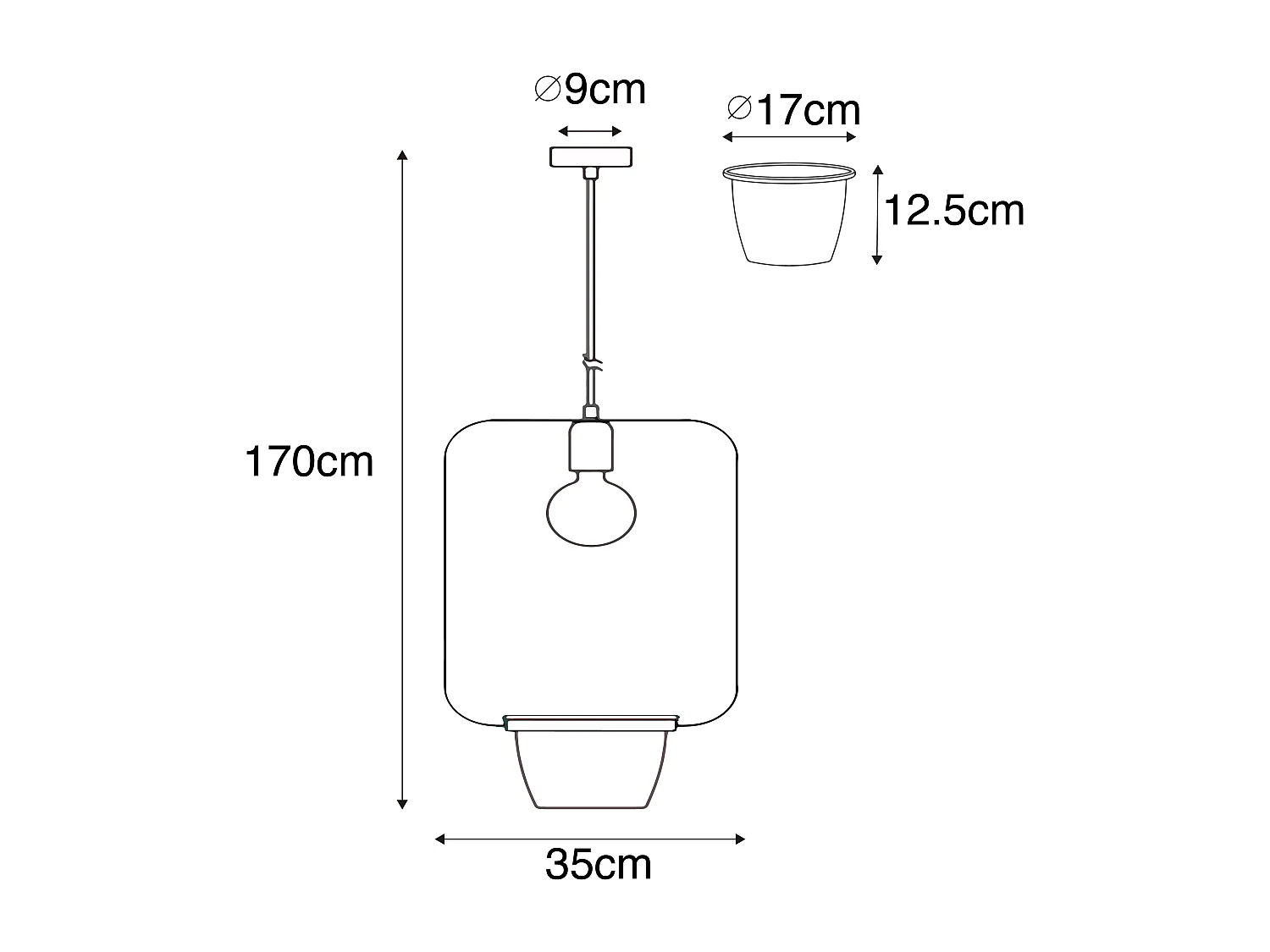 Suspension moderne noire avec verre rectangulaire - Roslini