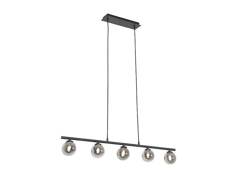 Suspension moderne noire 100 cm 5 lumières avec verre fumé - Athènes