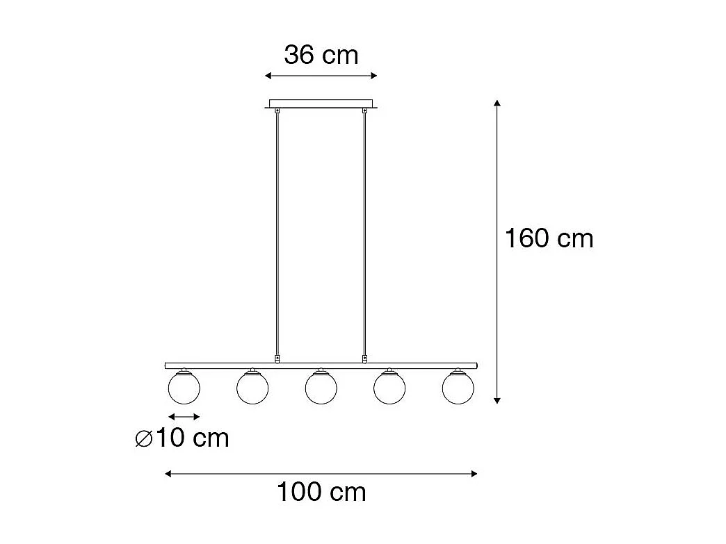 Suspension moderne noire 100 cm 5 lumières avec verre fumé - Athènes