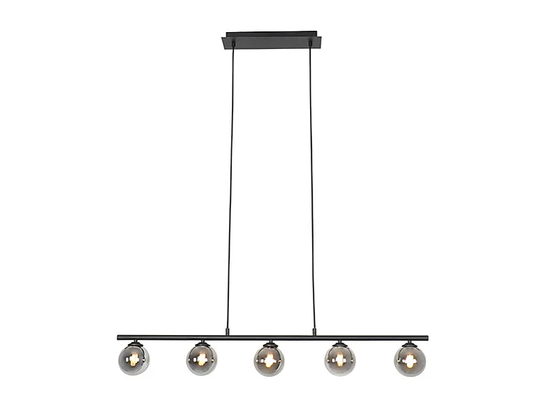 Suspension moderne noire 100 cm 5 lumières avec verre fumé - Athènes