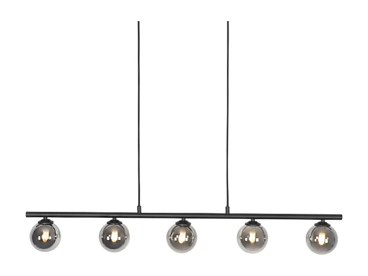 Suspension moderne noire 100 cm 5 lumières avec verre fumé - Athènes