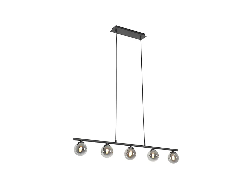 Suspension moderne noire 100 cm 5 lumières avec verre fumé - Athènes