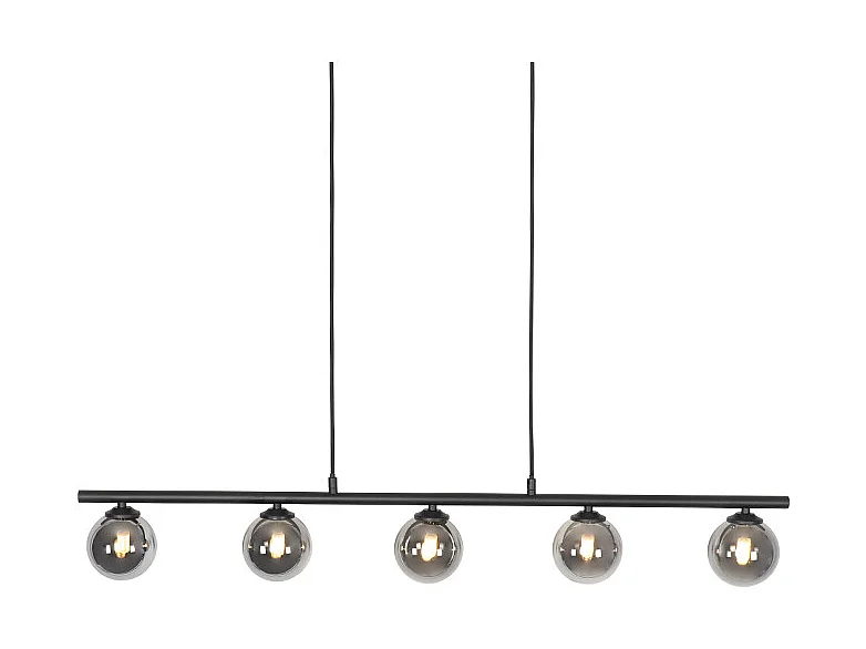 Suspension moderne noire 100 cm 5 lumières avec verre fumé - Athènes