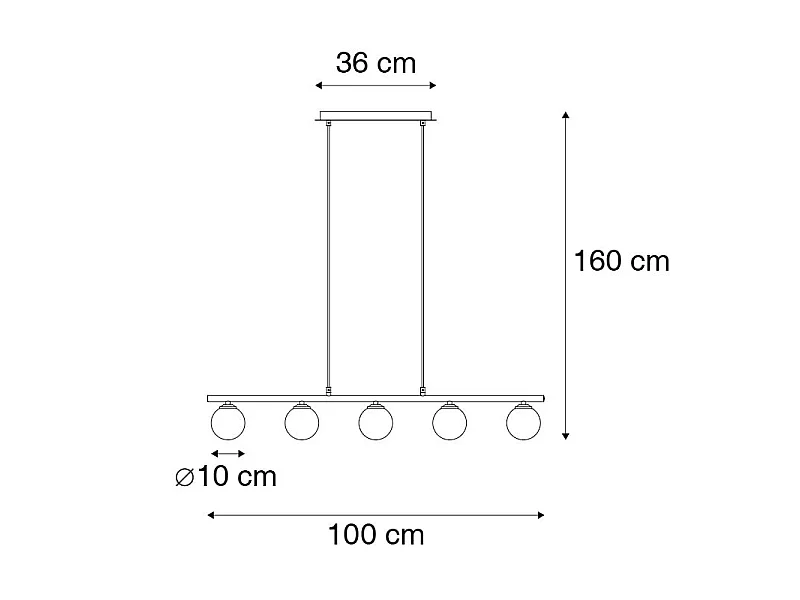 Suspension moderne noire 100 cm 5 lumières avec verre fumé - Athènes