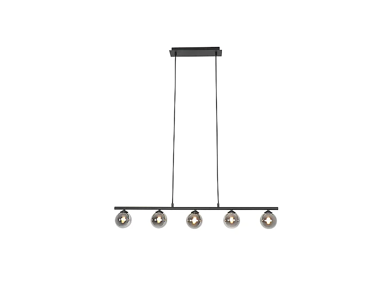 Suspension moderne noire 100 cm 5 lumières avec verre fumé - Athènes