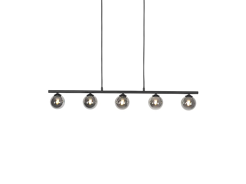 Suspension moderne noire 100 cm 5 lumières avec verre fumé - Athènes