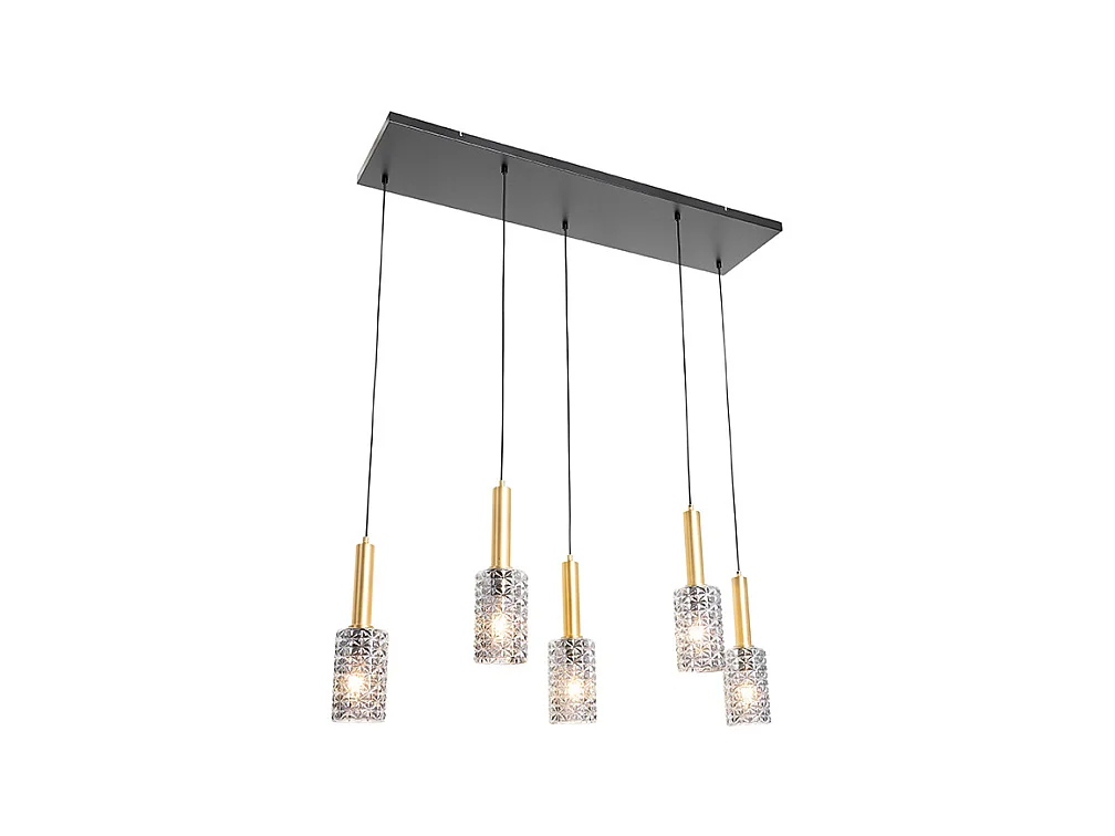 Suspension or avec verre fumé oblong 5 lumières - Elva