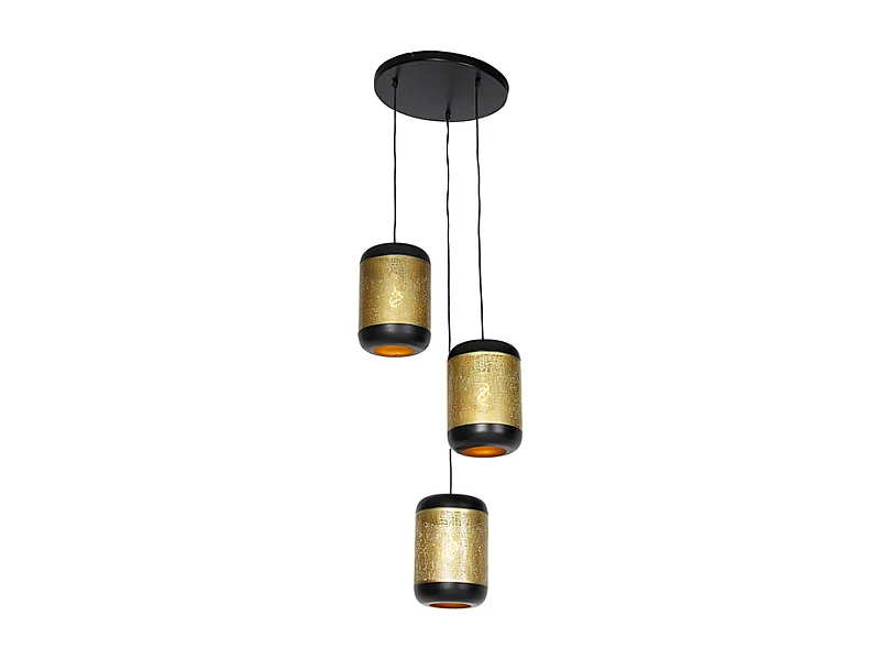 Suspension vintage noire avec laiton ronde 3 lumières - Kayleigh