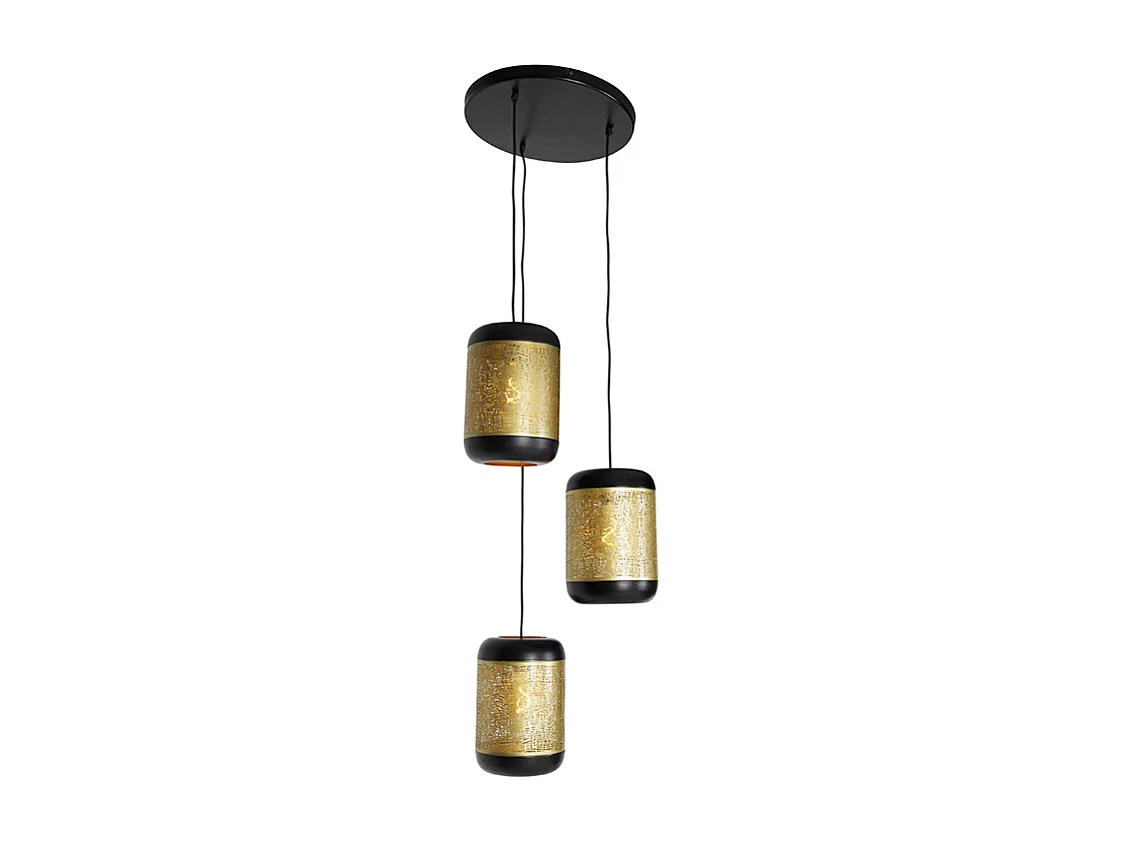 Suspension vintage noire avec laiton ronde 3 lumières - Kayleigh