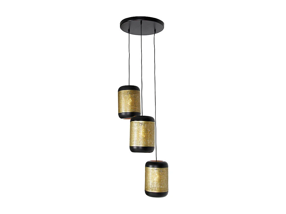 Suspension vintage noire avec laiton ronde 3 lumières - Kayleigh