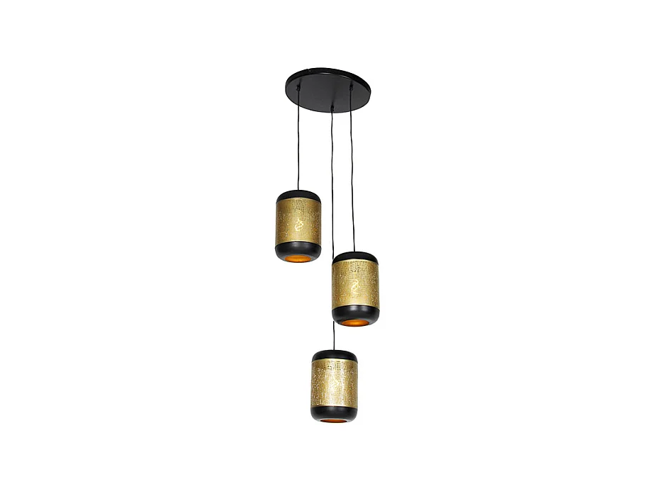 Suspension vintage noire avec laiton ronde 3 lumières - Kayleigh