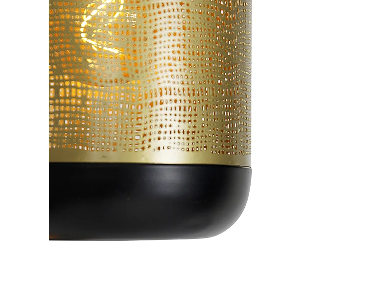 Suspension vintage noire avec abat-jour rond en laiton 3 lumières - Kayleigh