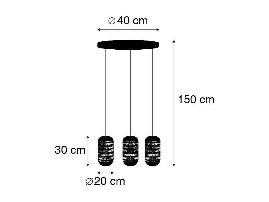 Suspension vintage noire avec abat-jour rond en laiton 3 lumières - Kayleigh